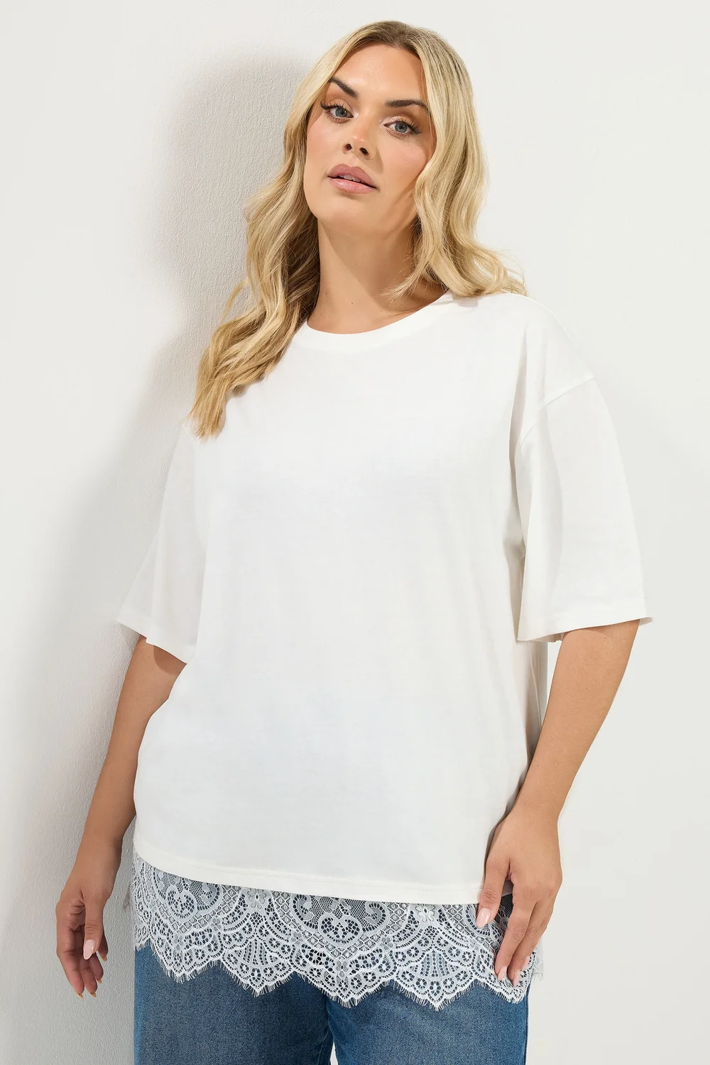 Yours Curve Ivory White Lace T-Shirt - 26-28 Image 3