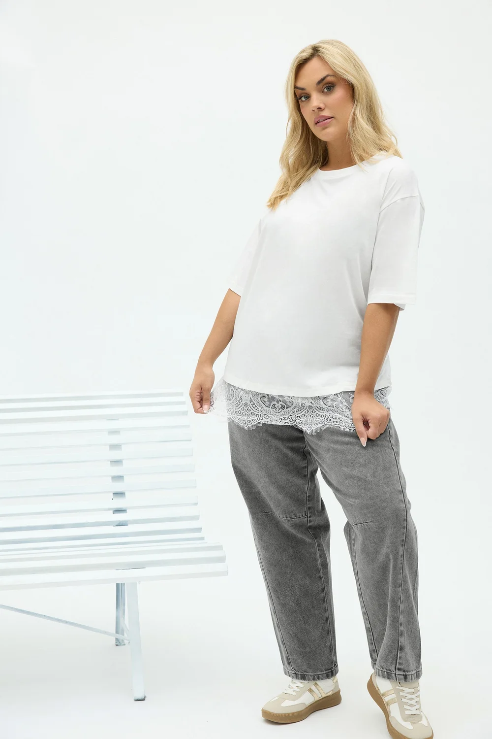 Yours Curve Ivory White Lace T-Shirt - 26-28 Image 1