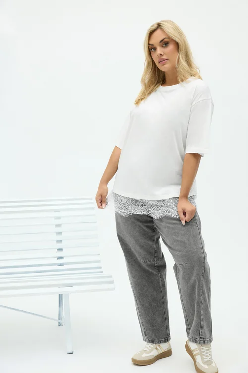 Yours Curve Ivory White Lace T-Shirt - 26-28 Image 1