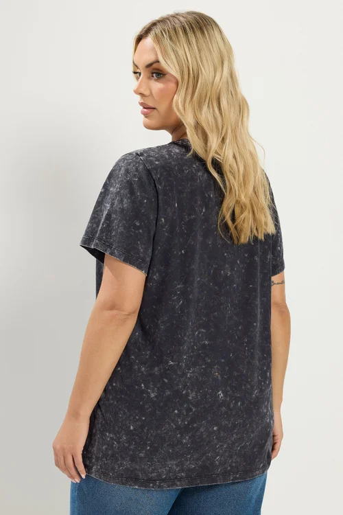 Yours Curve Grey Acid Wash Flower T-Shirt - 22-24 Image 3