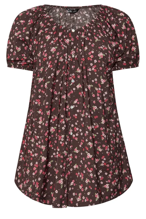 Yours Curve Chocolate Brown Floral Blouse - 18 Image 5