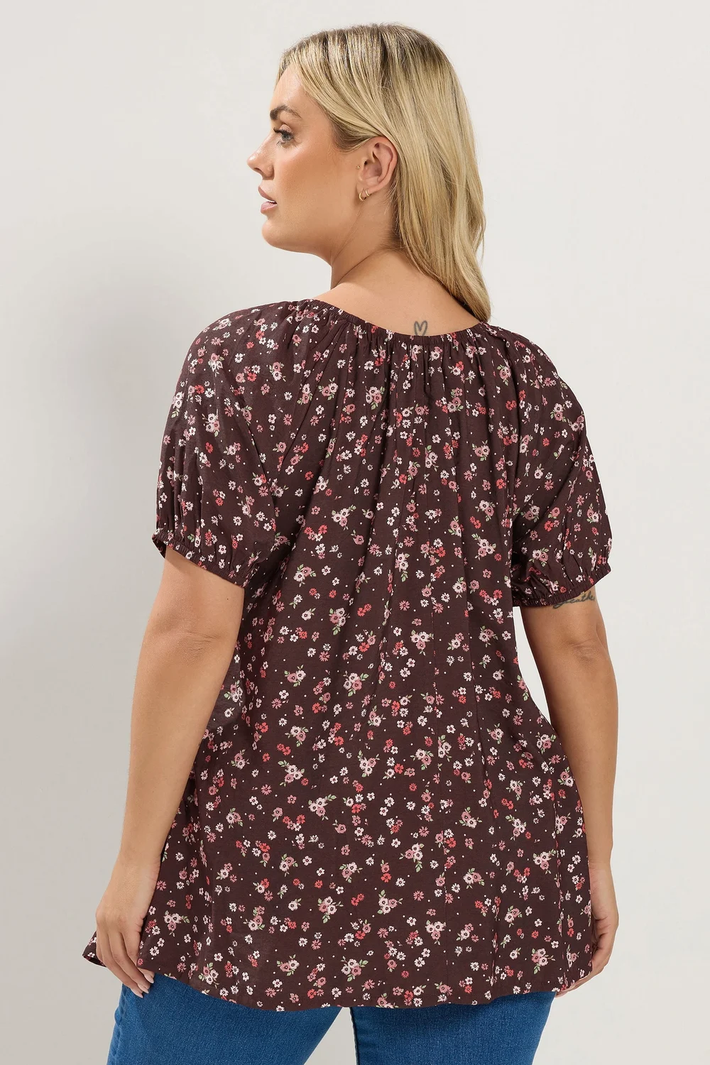Yours Curve Chocolate Brown Floral Blouse - 18 Image 3