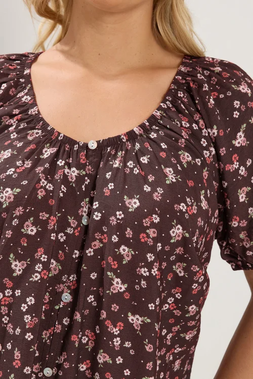Yours Curve Chocolate Brown Floral Blouse - 18 Image 4