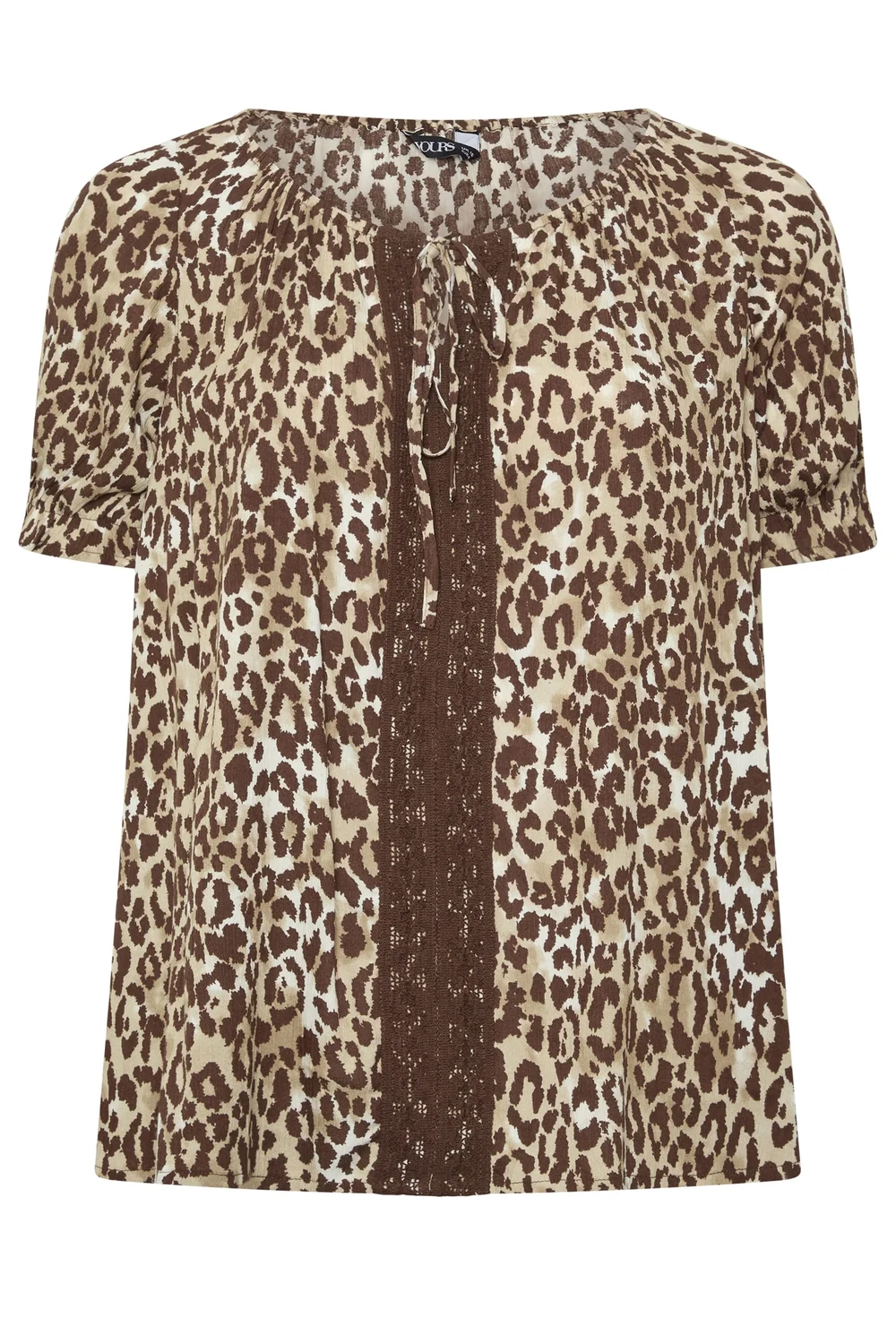 Yours Curve Brown Leopard Crochet Tie Front Top - 22-24 Image 5