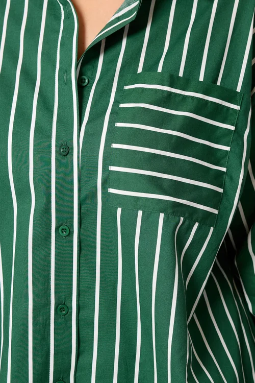 Yours Curve Dark Green & White Striped Shirt - 20 Image 5