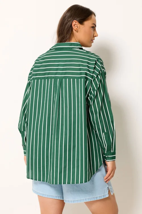 Yours Curve Dark Green & White Striped Shirt - 20 Image 4