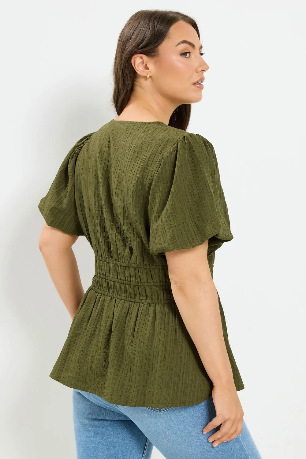 Yours Curve Khaki Green Puff Sleeve Blouse - 14 Image 3
