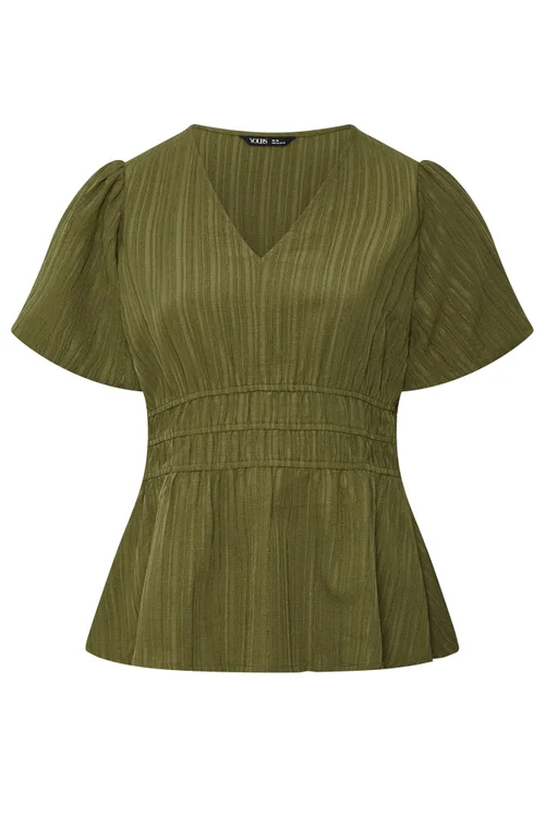 Yours Curve Khaki Green Puff Sleeve Blouse - 14 Image 5