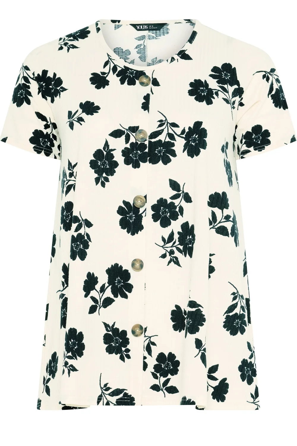 Yours Curve Cream Floral Button Front Ribbed Swing Top - 16 Image 5
