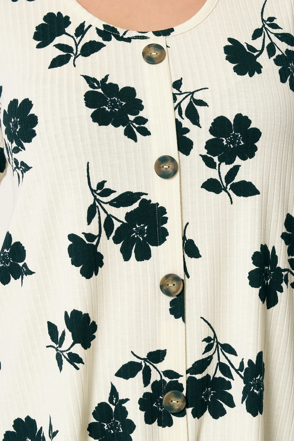 Yours Curve Cream Floral Button Front Ribbed Swing Top - 16 Image 4