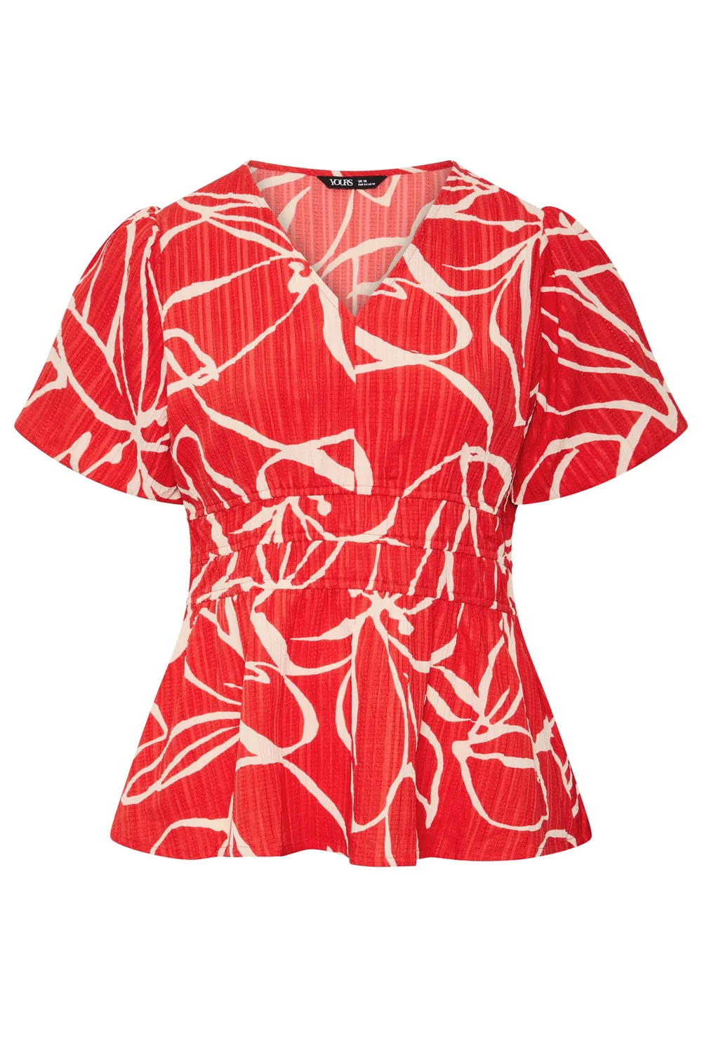 Yours Curve Red Floral Print Puff Sleeve Top - 26-28 Image 5