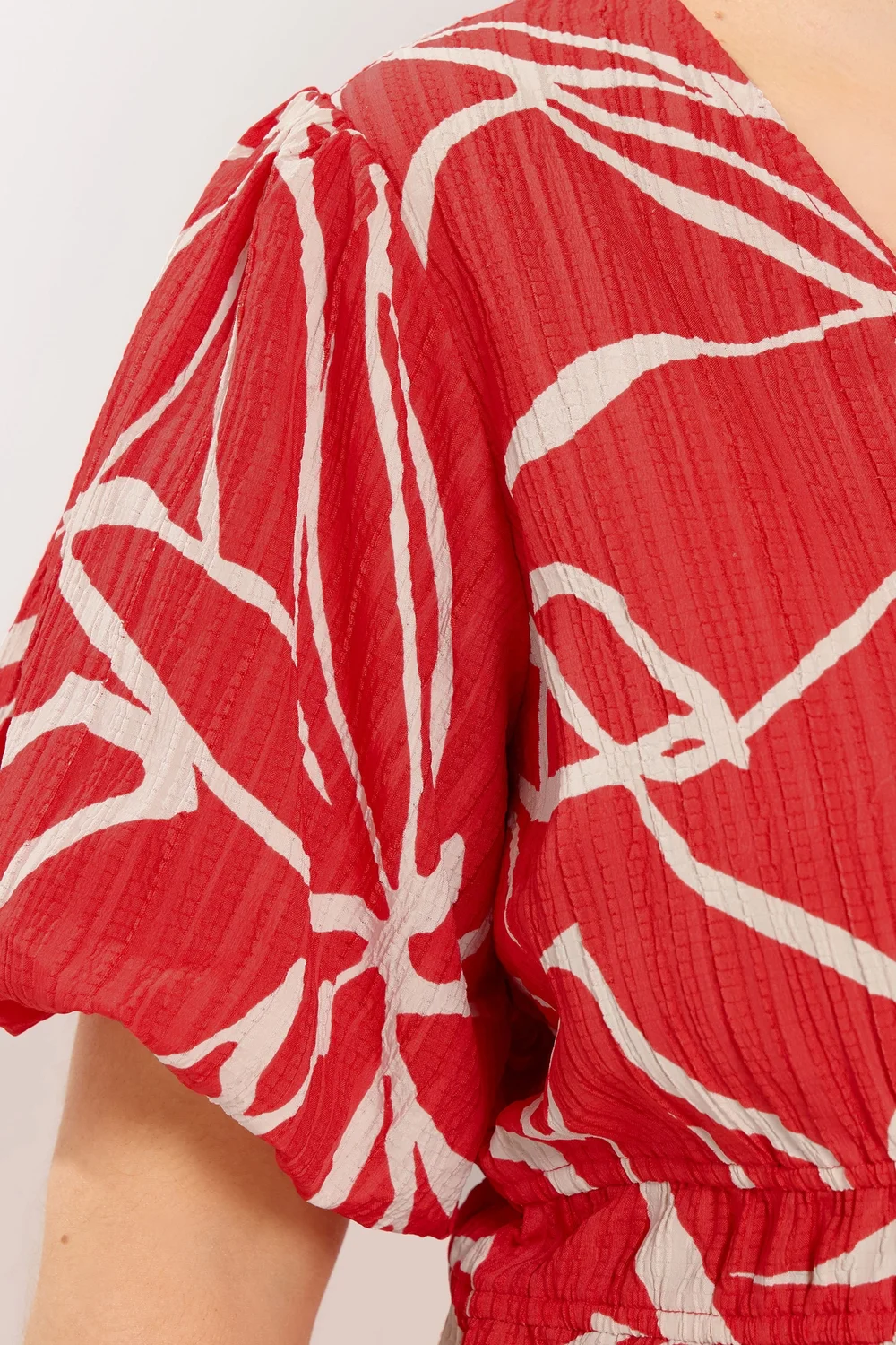 Yours Curve Red Floral Print Puff Sleeve Top - 26-28 Image 4
