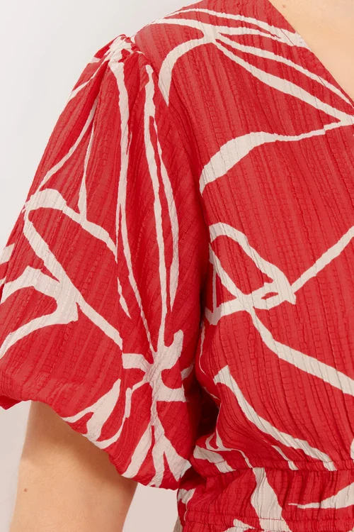 Yours Curve Red Floral Print Puff Sleeve Top - 26-28 Image 4