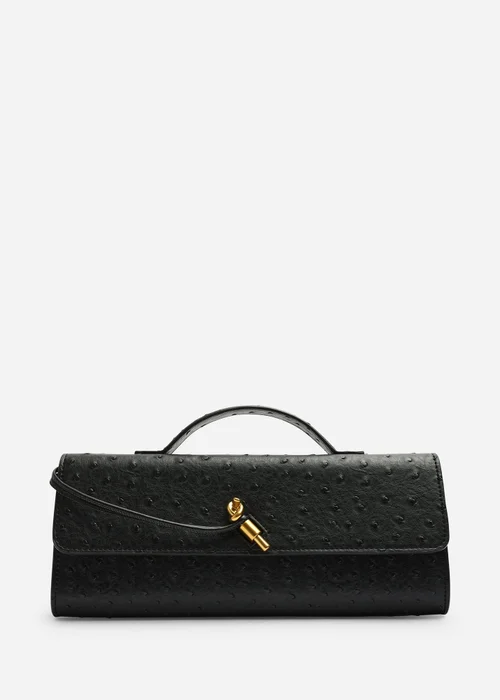 Where's That From Petal Black Envelope Style Ostritch Clutch Bag - One Size Image 2