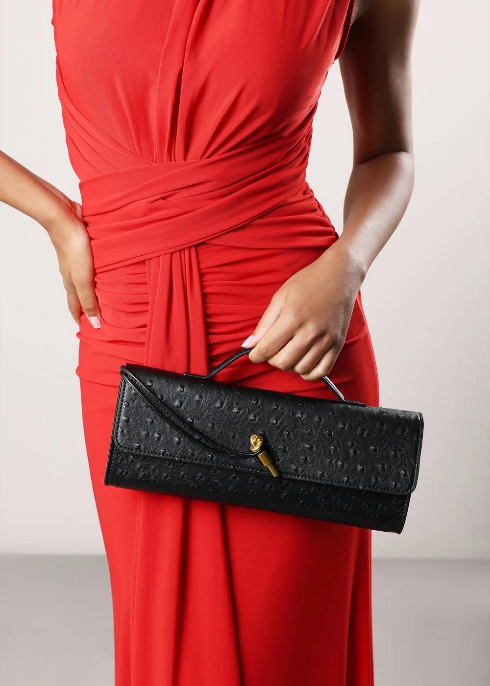 Where's That From Petal Black Envelope Style Ostritch Clutch Bag - One Size Image 6