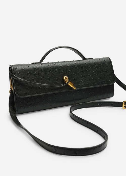 Where's That From Petal Black Envelope Style Ostritch Clutch Bag - One Size Image 4