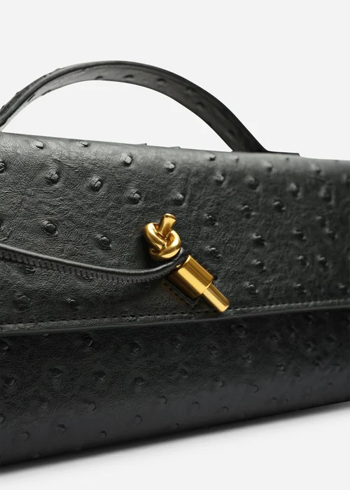 Where's That From Petal Black Envelope Style Ostritch Clutch Bag - One Size Image 3