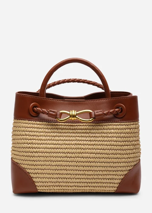 Where's That From Luna Raffia Tan Woven Tote Bag with Gold Detail - One Size Image 1