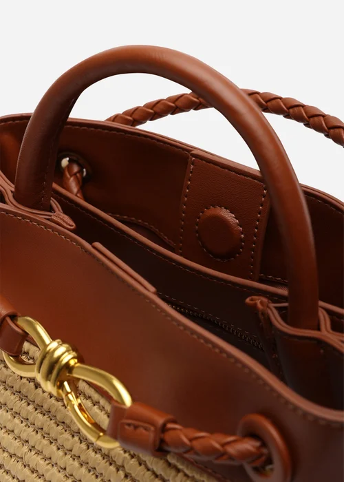 Where's That From Luna Raffia Tan Woven Tote Bag with Gold Detail - One Size Image 5