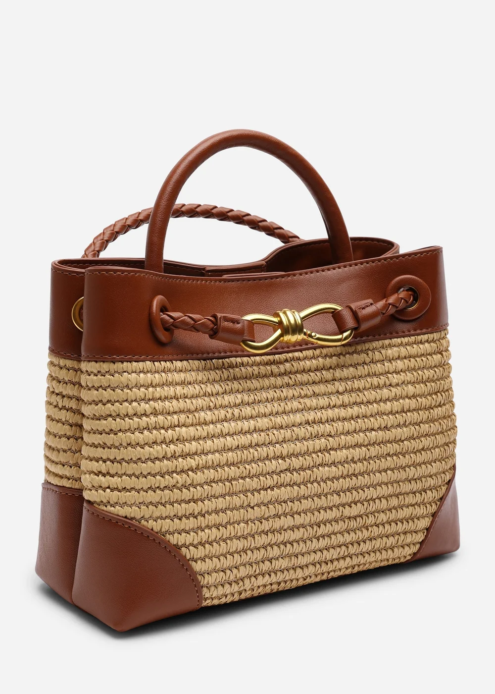 Where's That From Luna Raffia Tan Woven Tote Bag with Gold Detail - One Size Image 3