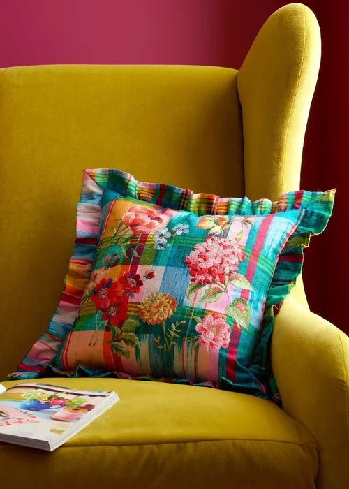 Sophie Robinson Wanderweave Ikat Check 43x43cm Filled Cushion Bright - One Size Image 1