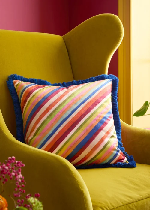 Sophie Robinson Darling Diagonal Stripe Reversible 50x50cm Filled Cushion Bright - 50cm x 50cm Image 1