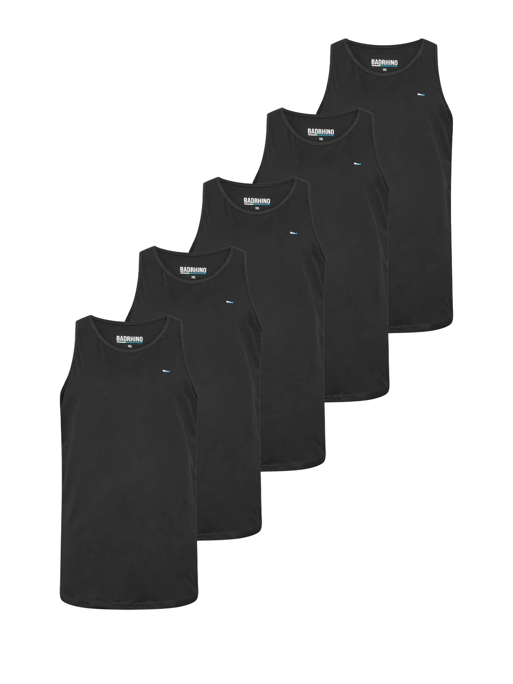 BadRhino 5 Pack Black Extra Long Plain Vest Tops - 3XL Image 1