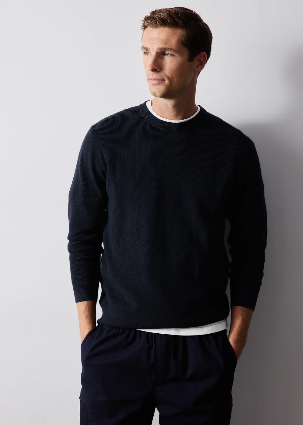 2 Pack Navy/Stone Crew Neck Jumper - S Image 2