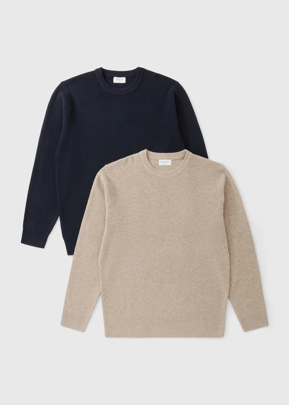 2 Pack Navy/Stone Crew Neck Jumper - S Image 1