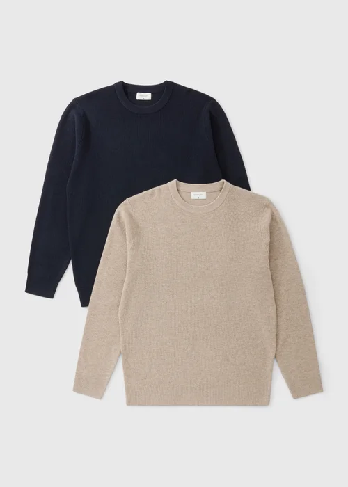 2 Pack Navy/Stone Crew Neck Jumper - S Image 1
