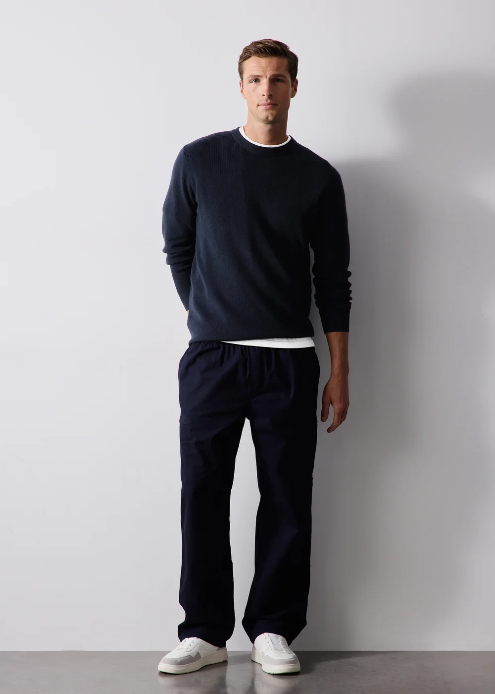 2 Pack Navy/Stone Crew Neck Jumper - S Image 5