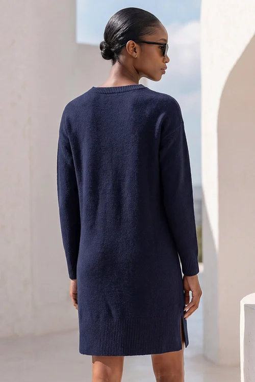 Roman Navy Petite Knitted Pintuck Shift Dress - 10 Image 2