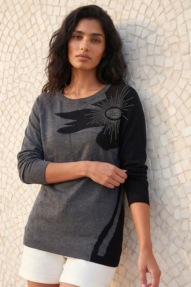 Roman Charcoal Floral Hotfix Knit Jumper