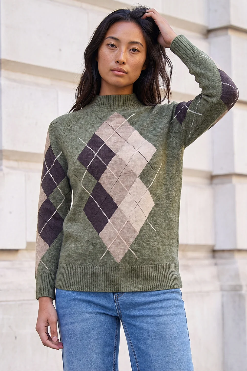 Roman Khaki Petite Agryle Knit Jumper - 14 Image 1