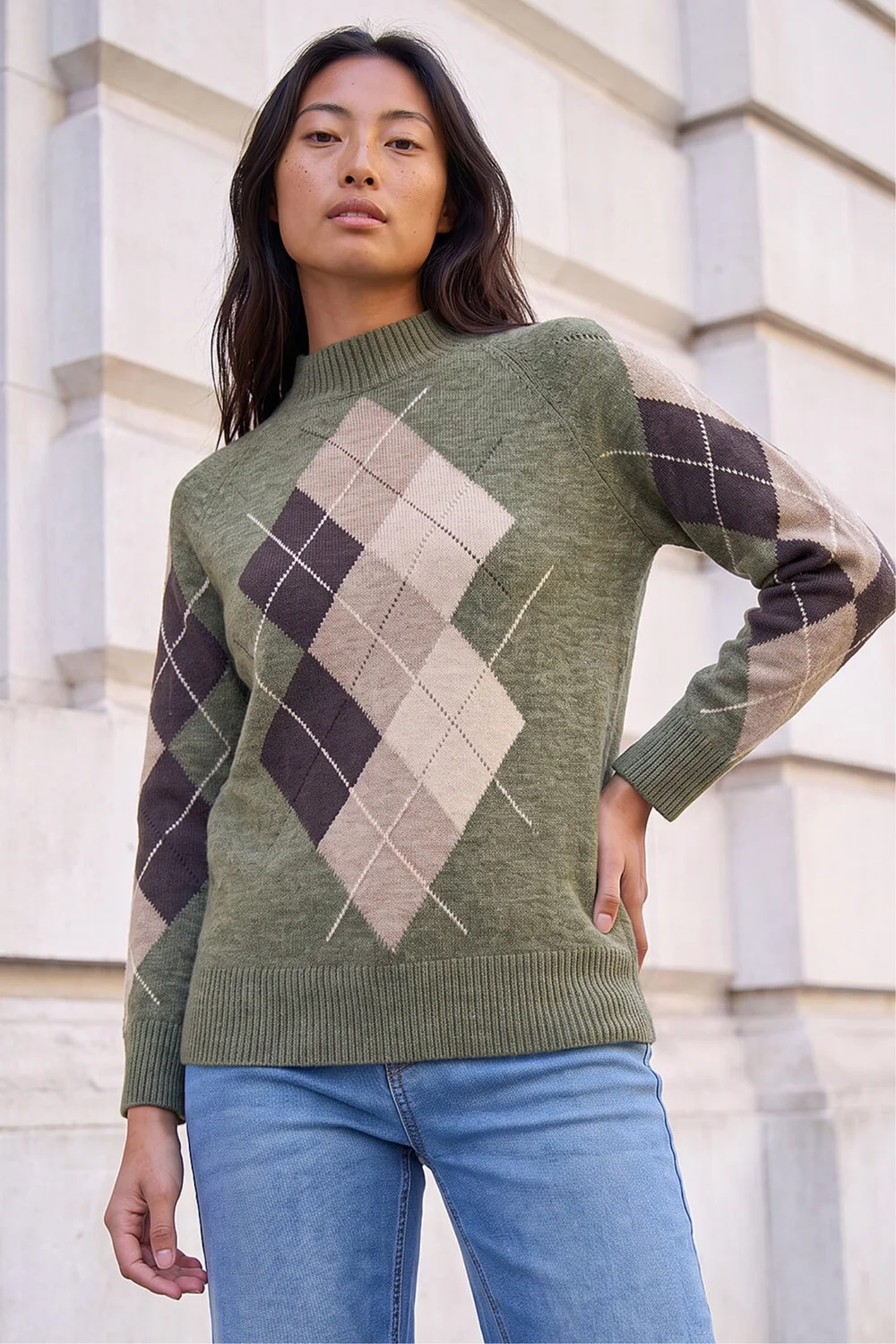 Roman Khaki Petite Agryle Knit Jumper - 14 Image 3