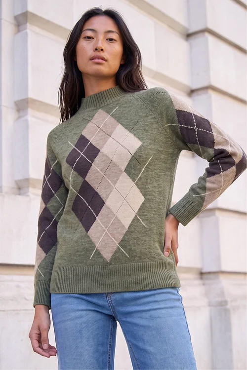 Roman Khaki Petite Agryle Knit Jumper - 14 Image 3
