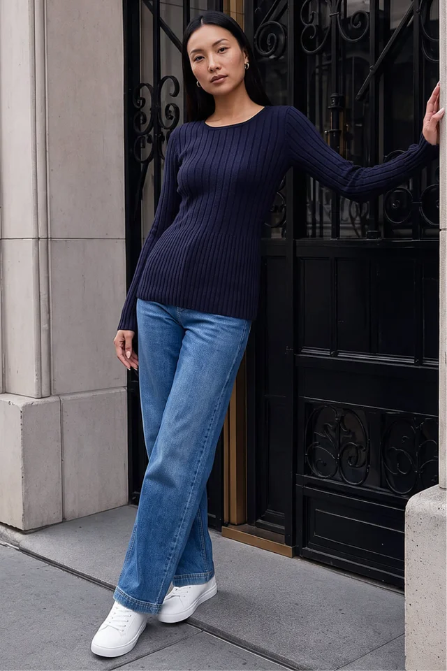 Roman Navy Soft Ribbed Knit Top