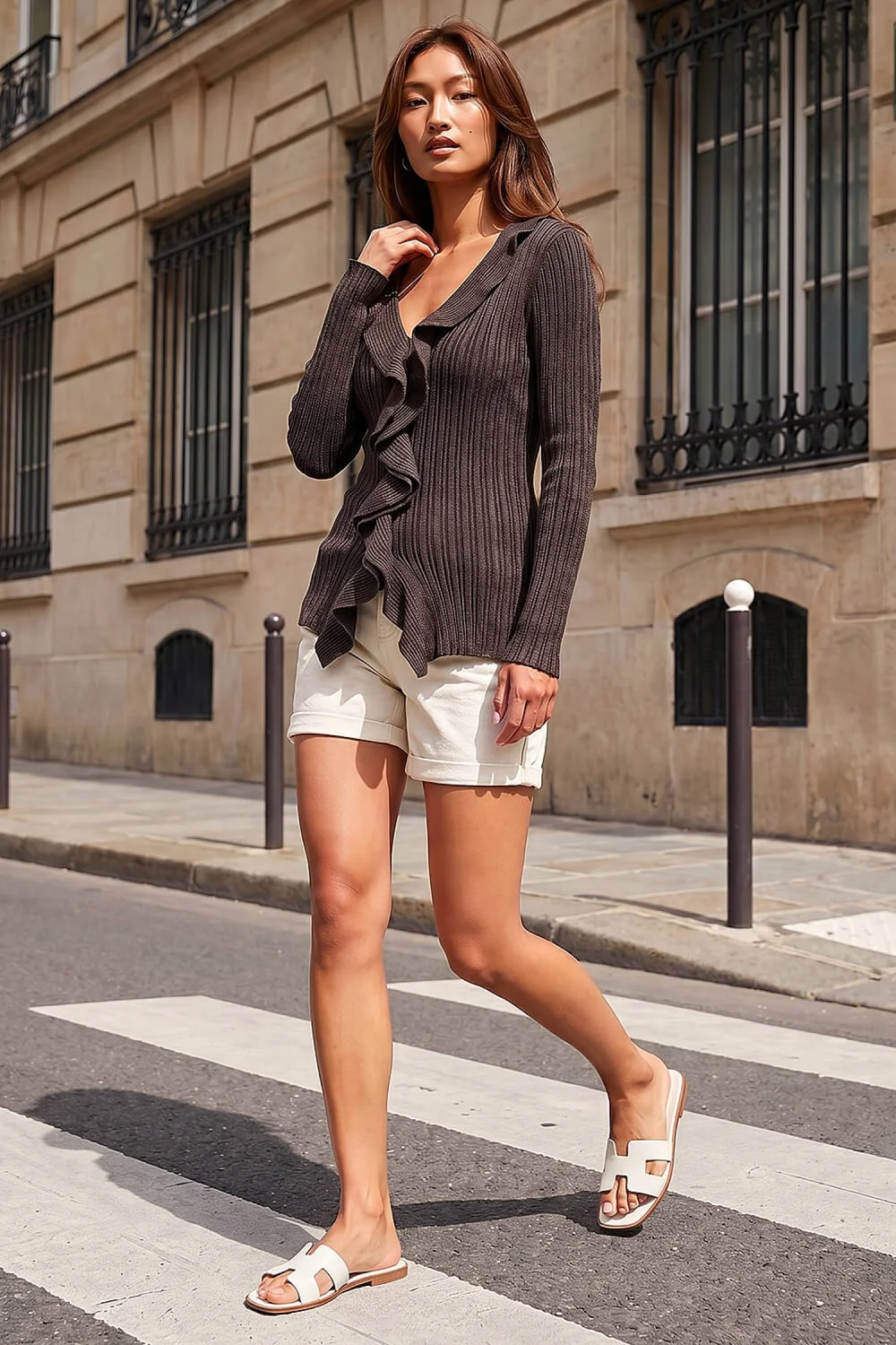 Roman Charcoal Frill Trim Ribbed Knit Top - 14 Image 2
