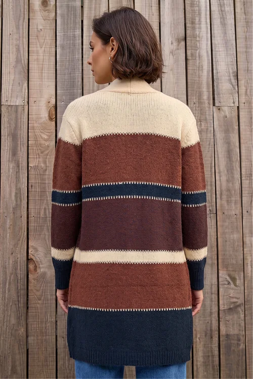 Roman Brown Colour Block Longline Knit Cardigan - 16 Image 2