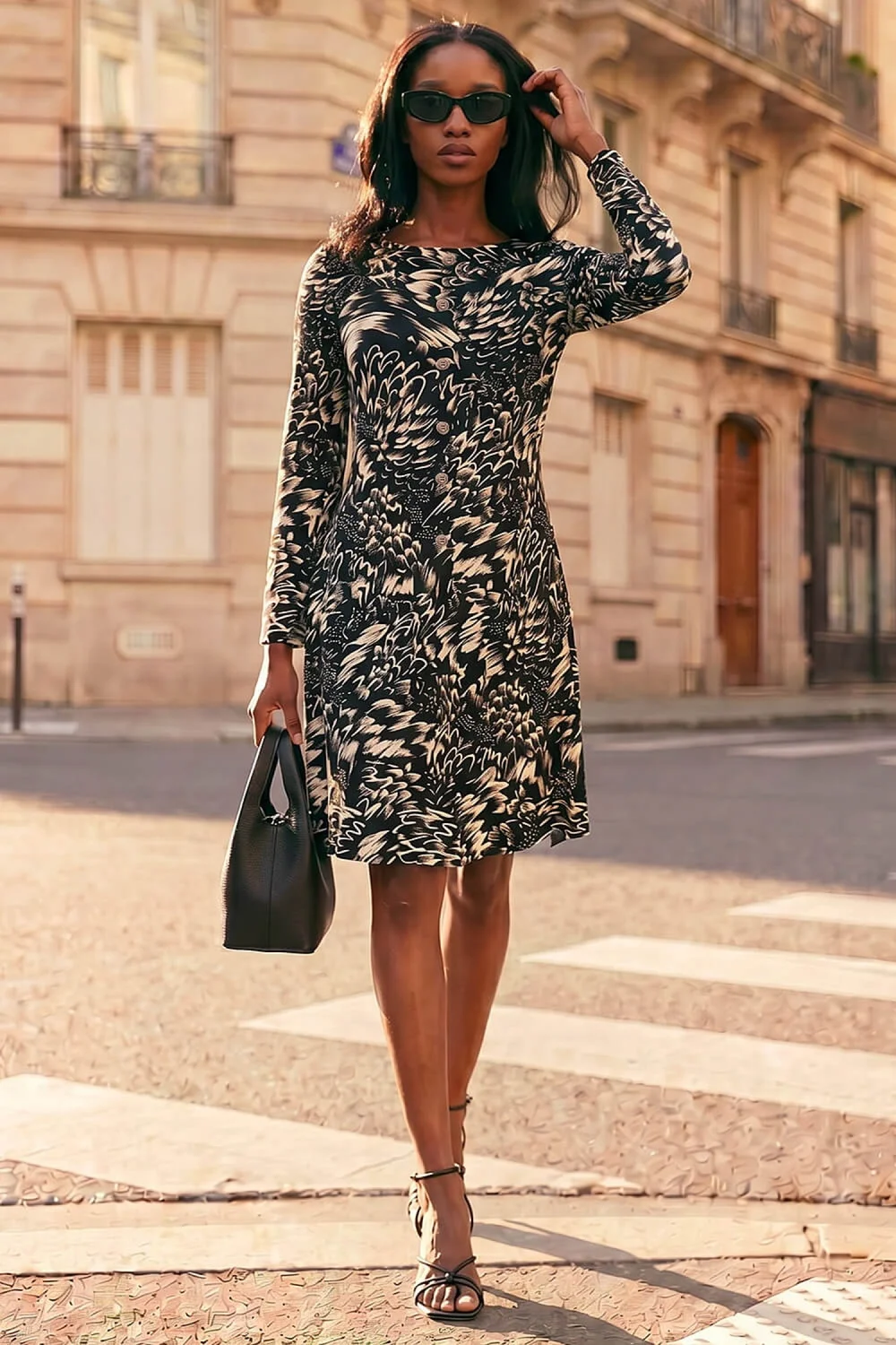 Roman Black Petite Abstract Button Down Dress - 16 Image 2