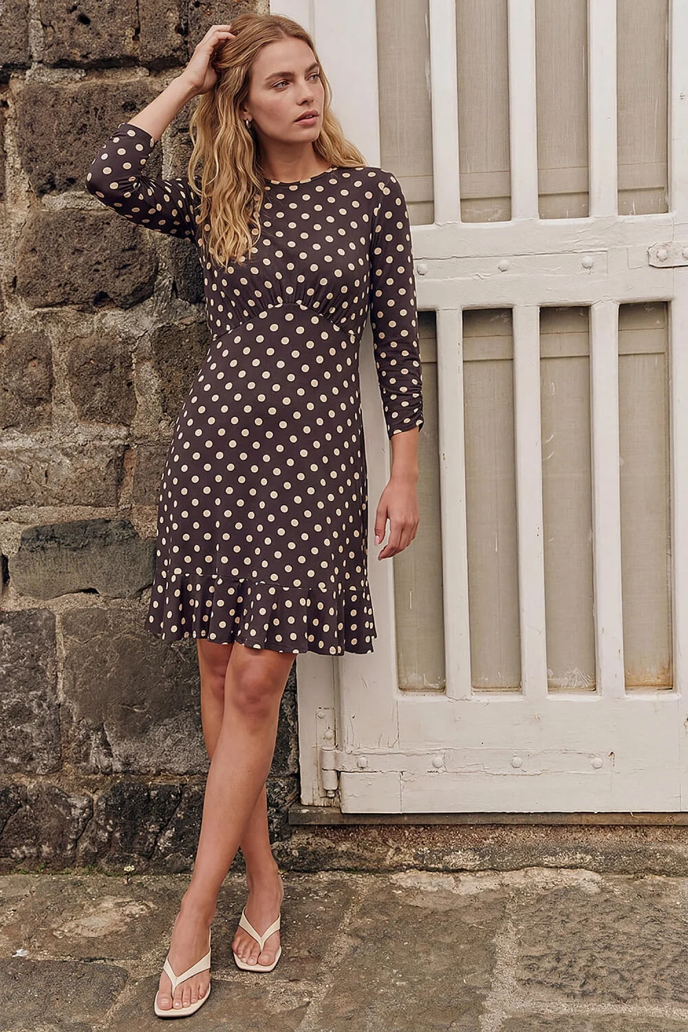 Roman Chocolate Polka Dot Frill Dress - 14 Image 2