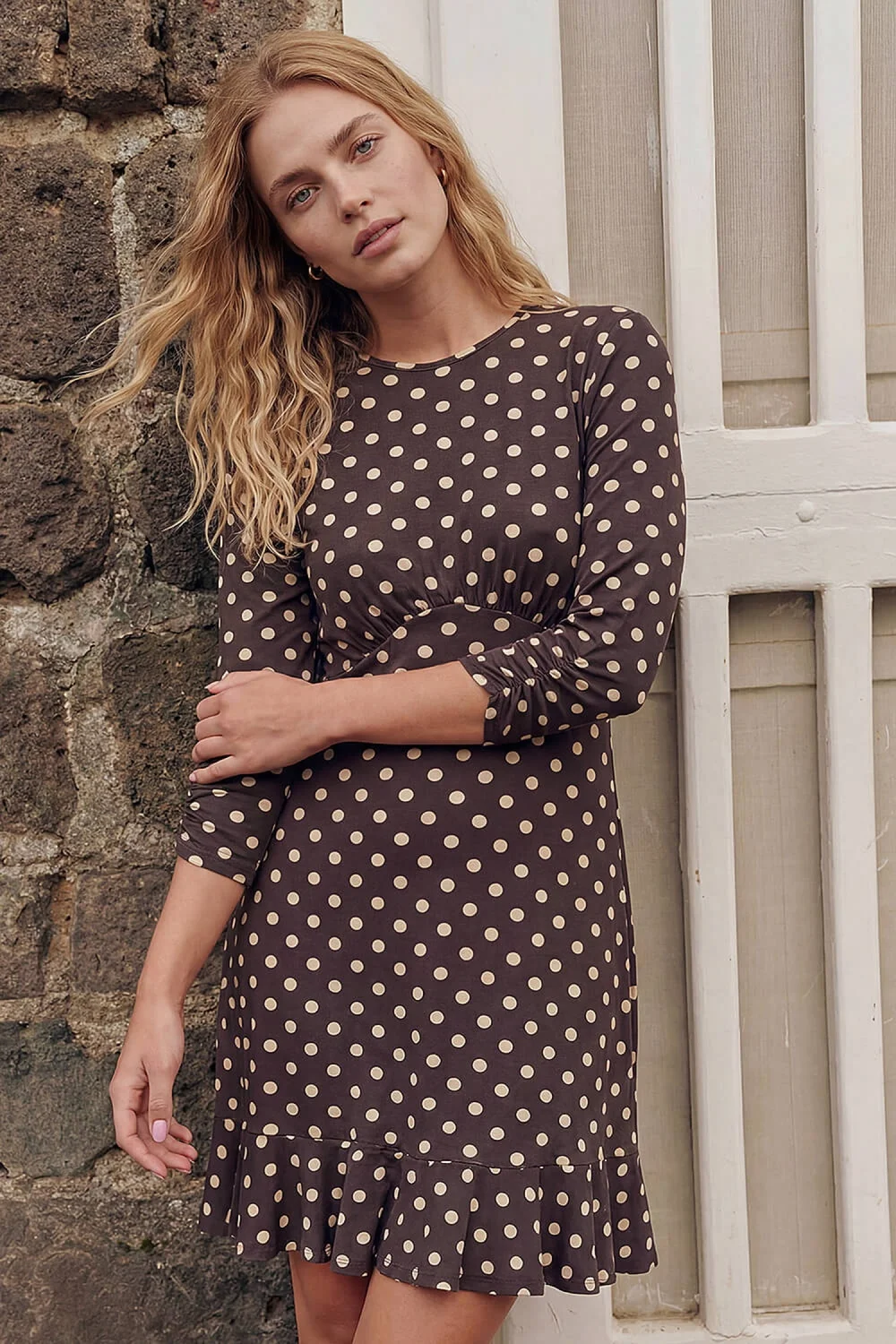 Roman Chocolate Polka Dot Frill Dress - 14 Image 1