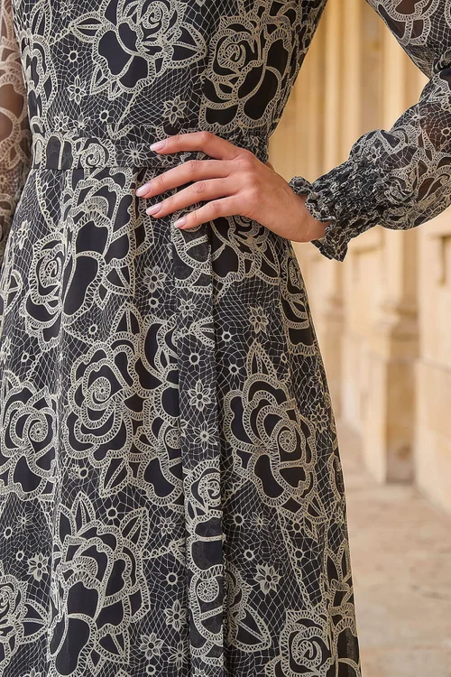 Roman Black Floral Rose Midi Dress - 10 Image 4