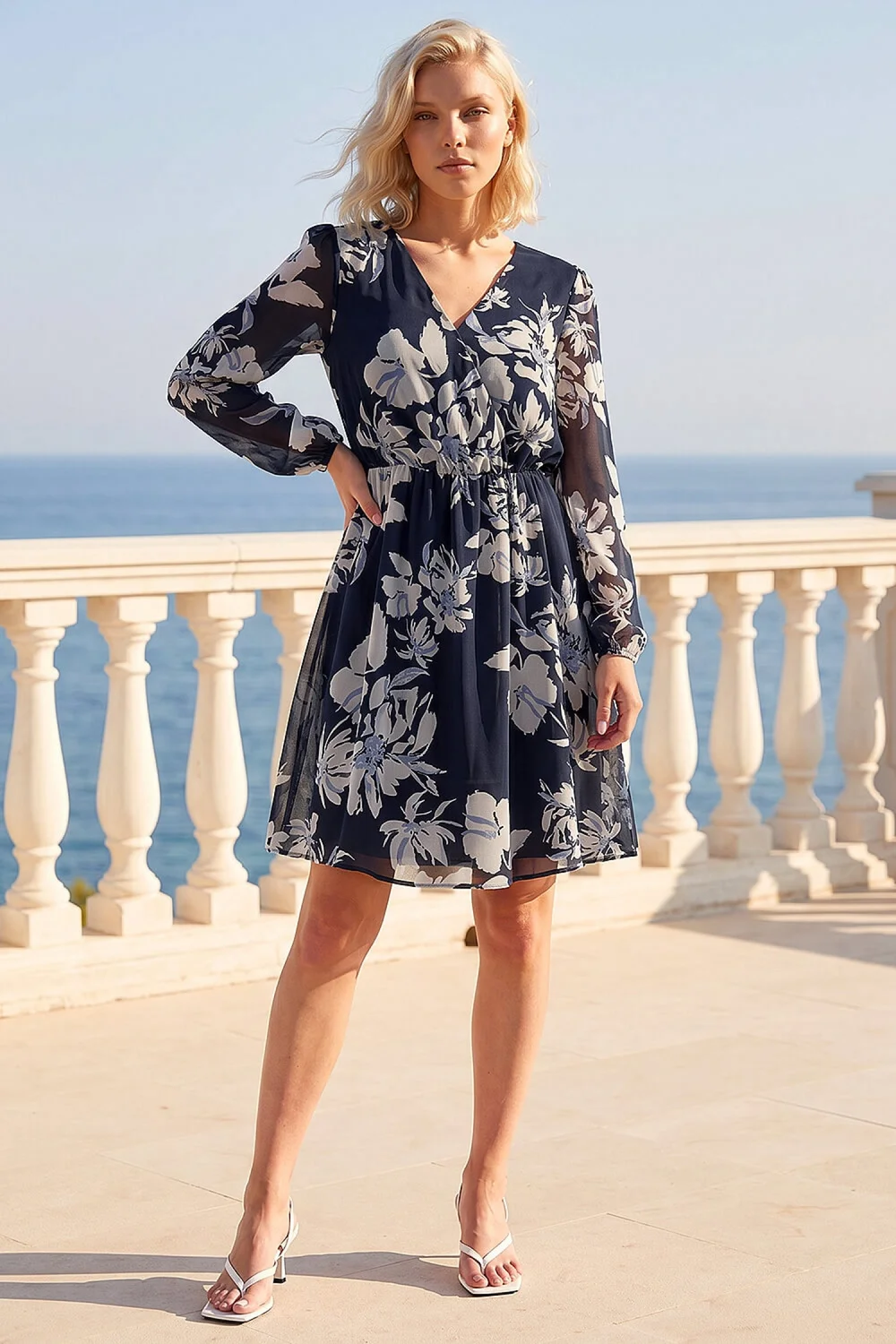 Roman Navy Petite Floral Wrap Dress - 10 Image 3