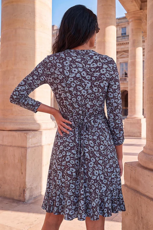 Roman Blue Floral Print Frill Dress - 12 Image 3