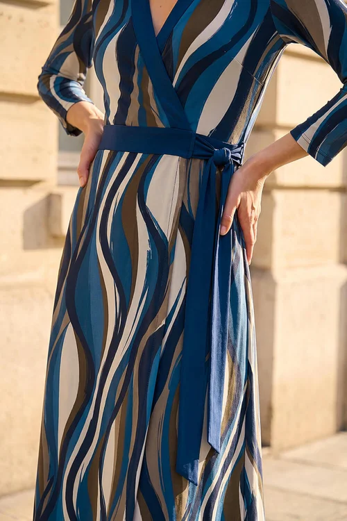 Roman Navy Abstract Wrap Midi Dress - 14 Image 4