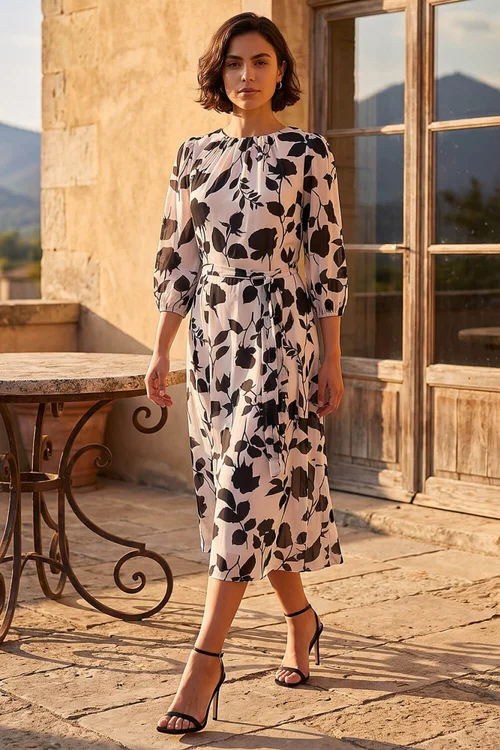 Roman Cream Floral Pleated Midi Dress - 18 Image 1