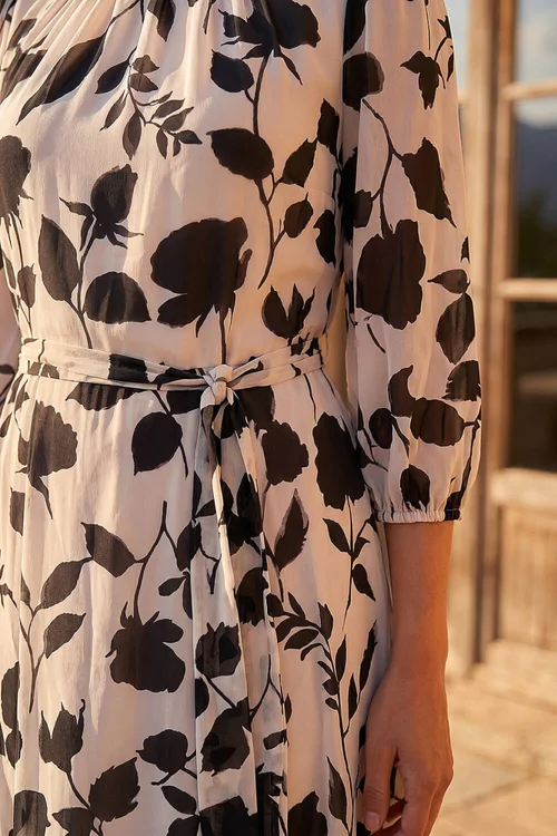 Roman Cream Floral Pleated Midi Dress - 18 Image 4