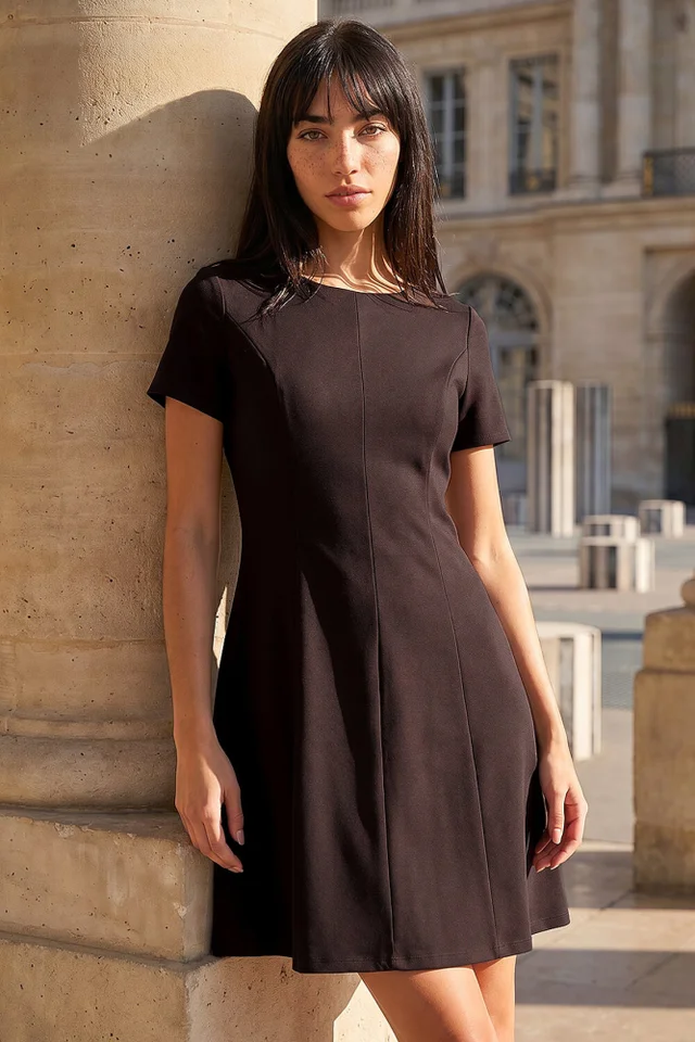 Roman Chocolate Petite Ponte Dress