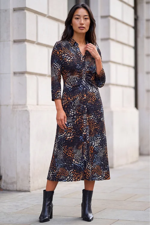 Roman Black Petite Button Ruched Dress - 10 Image 2